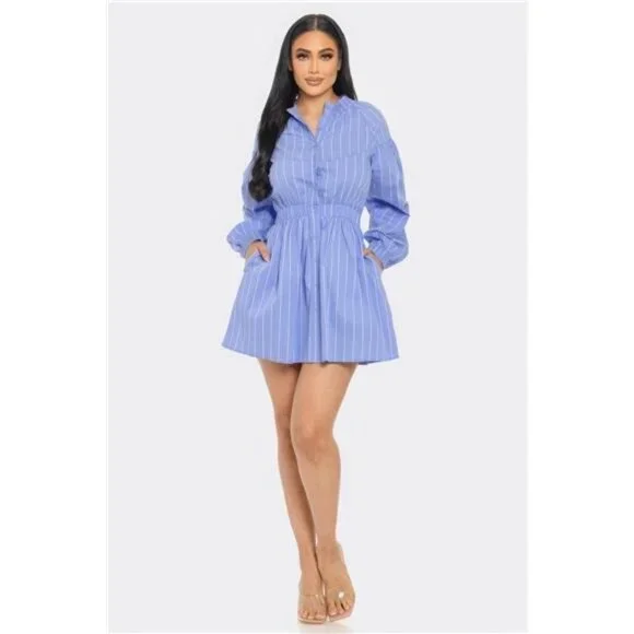 Striped Poplin Mini Dress - Picture 2 of 5